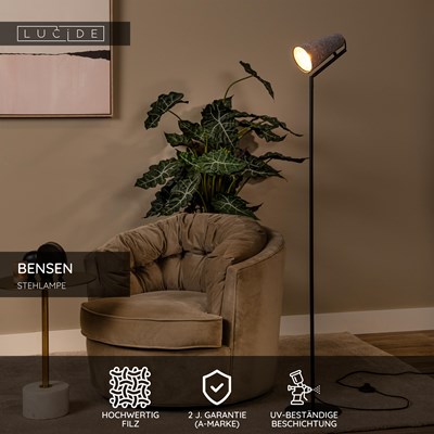 Lucide BENSEN - Stehlampe - 1xE14 - Grau